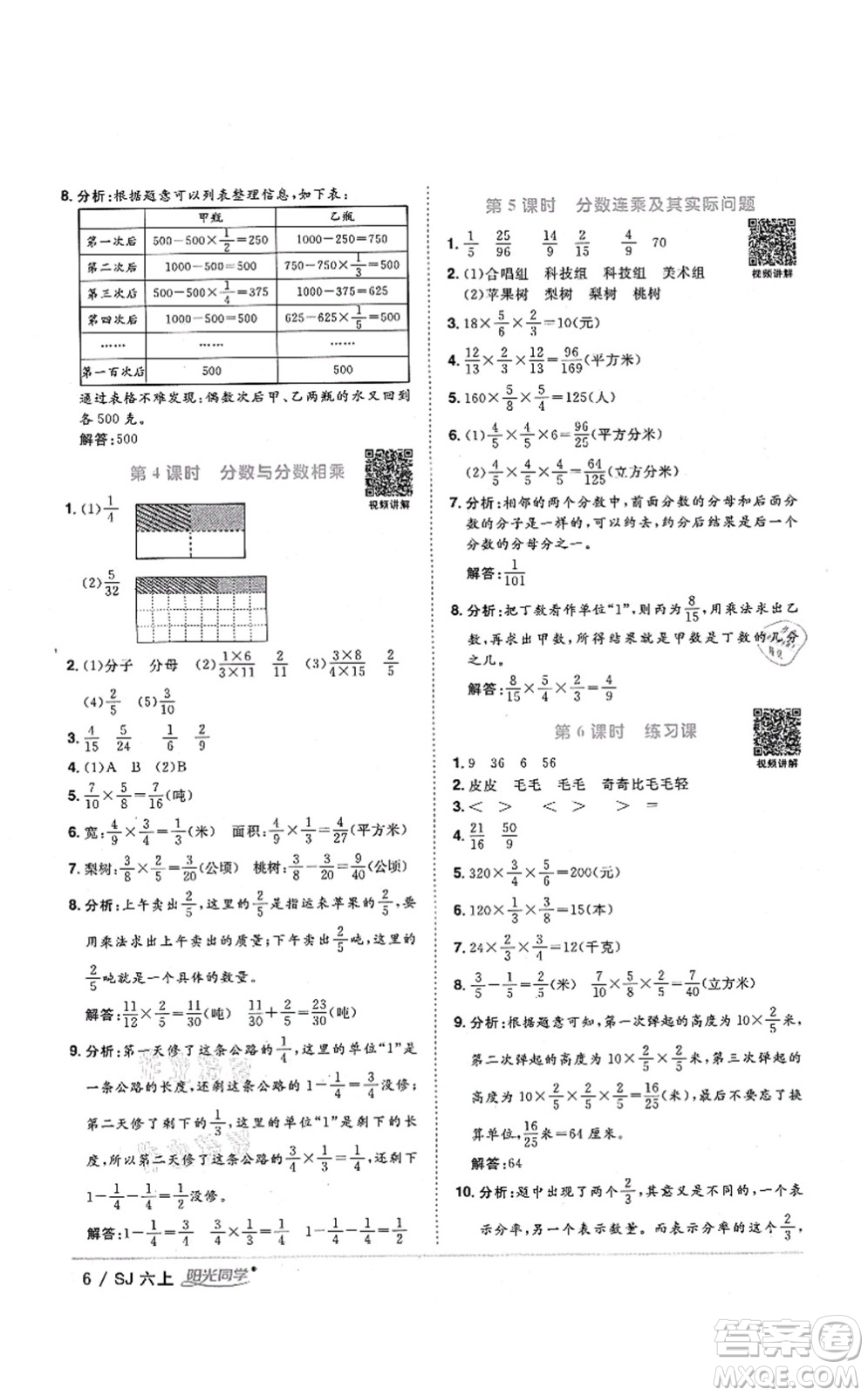 江西教育出版社2021陽(yáng)光同學(xué)課時(shí)優(yōu)化作業(yè)六年級(jí)數(shù)學(xué)上冊(cè)SJ蘇教版淮宿連專版答案