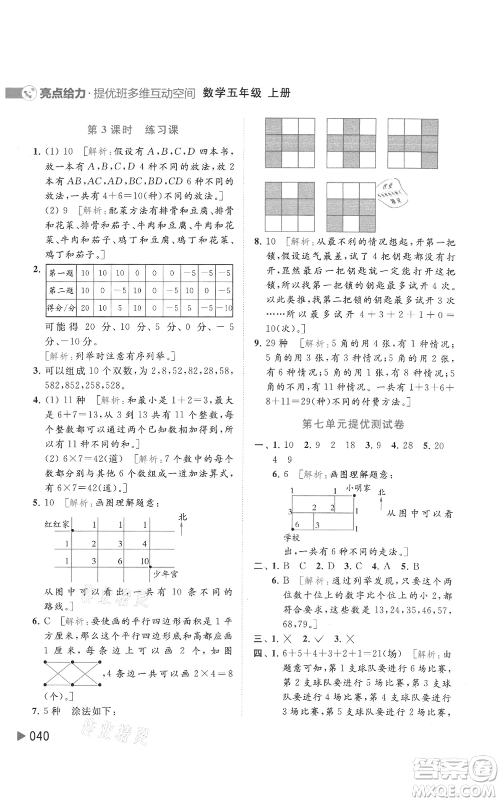 北京教育出版社2021亮點(diǎn)給力提優(yōu)班多維互動空間五年級上冊數(shù)學(xué)蘇教版參考答案