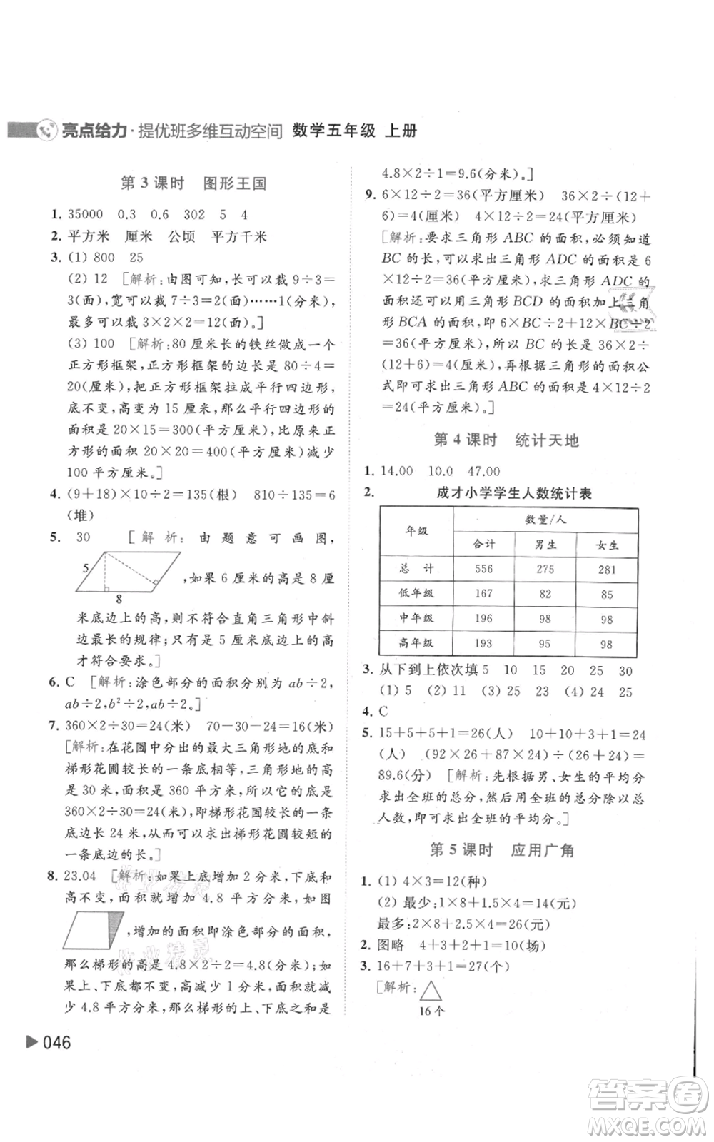 北京教育出版社2021亮點(diǎn)給力提優(yōu)班多維互動空間五年級上冊數(shù)學(xué)蘇教版參考答案