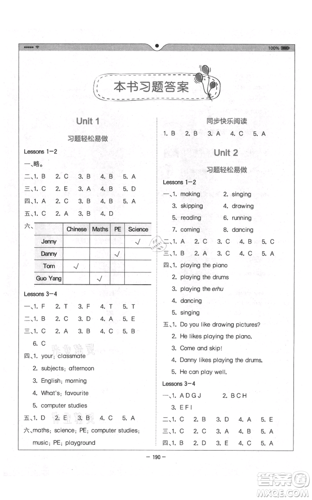 四川民族出版社2021全易通四年級上冊英語五四學(xué)制魯科版參考答案