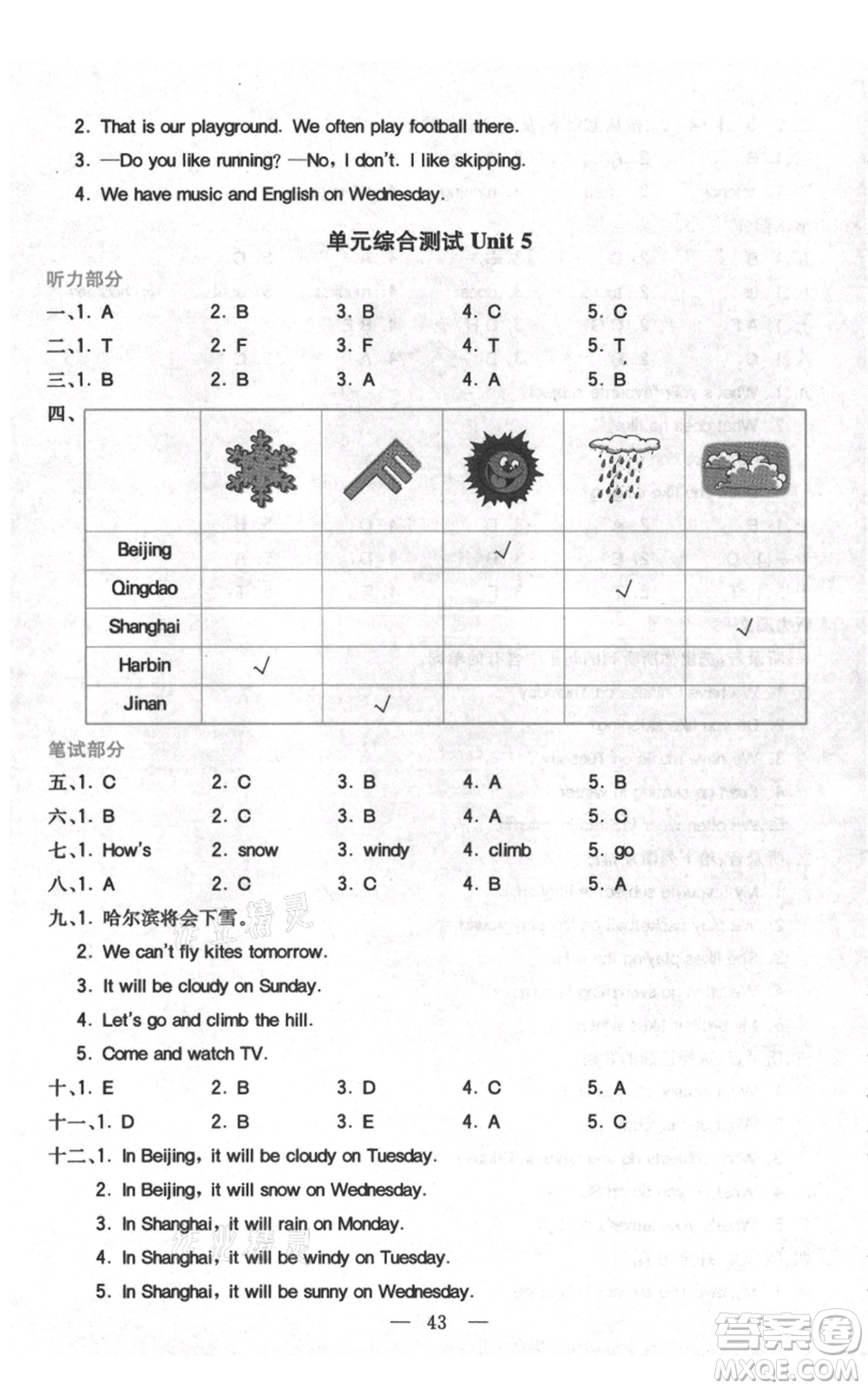 四川民族出版社2021全易通四年級上冊英語五四學(xué)制魯科版參考答案