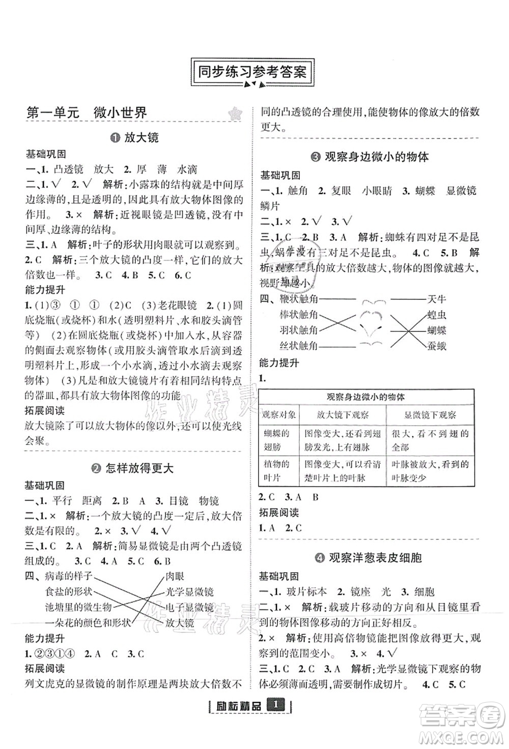 延邊人民出版社2021勵(lì)耘新同步六年級(jí)科學(xué)上冊(cè)教科版答案