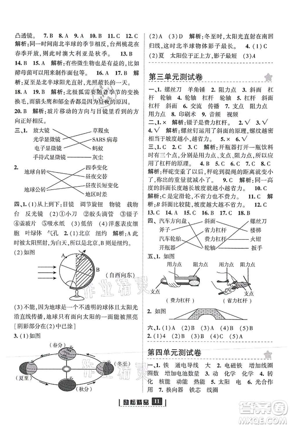 延邊人民出版社2021勵(lì)耘新同步六年級(jí)科學(xué)上冊(cè)教科版答案