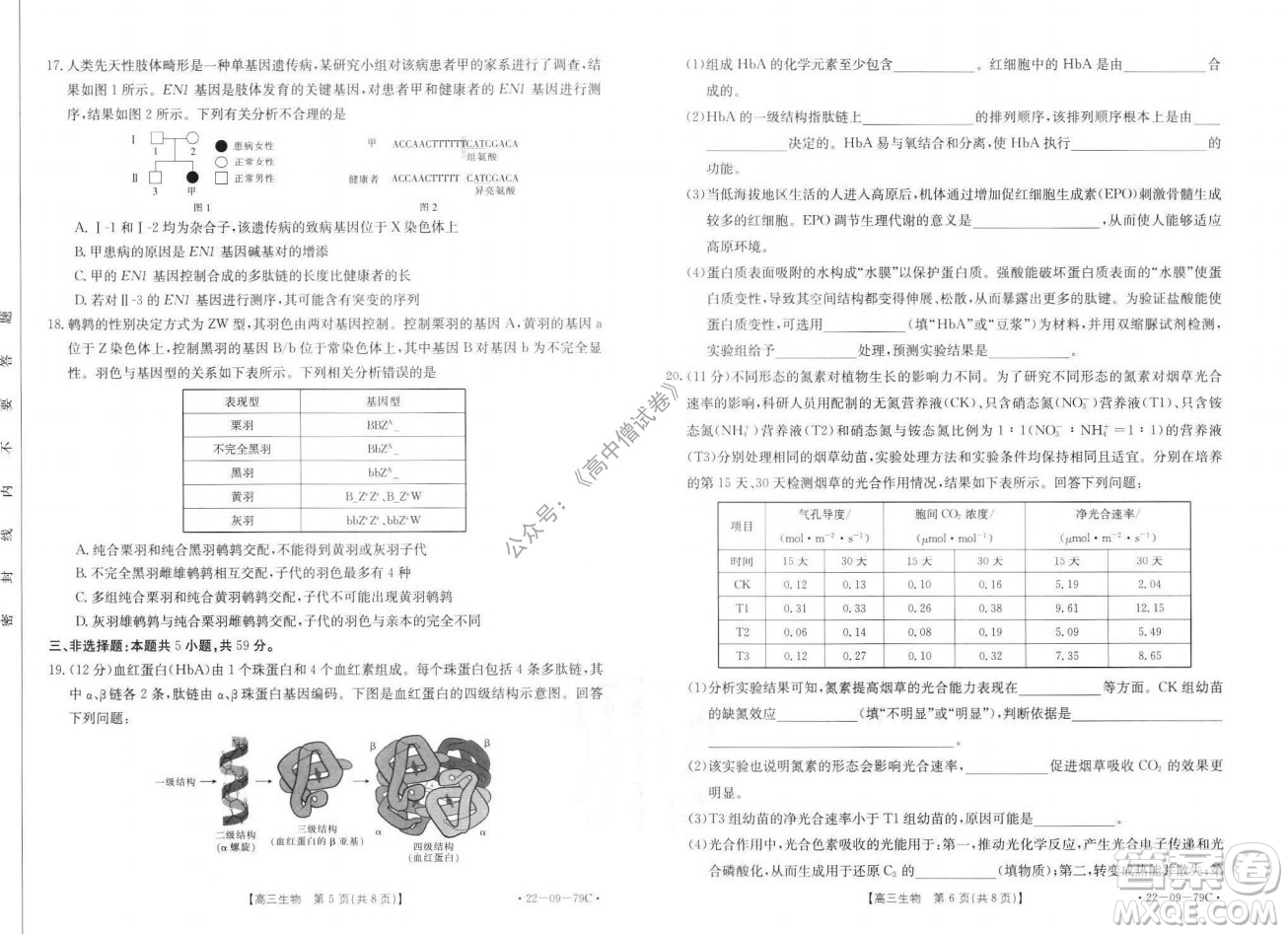 2022屆河北邢臺金太陽聯(lián)考高三上期10月聯(lián)考生物試卷及答案