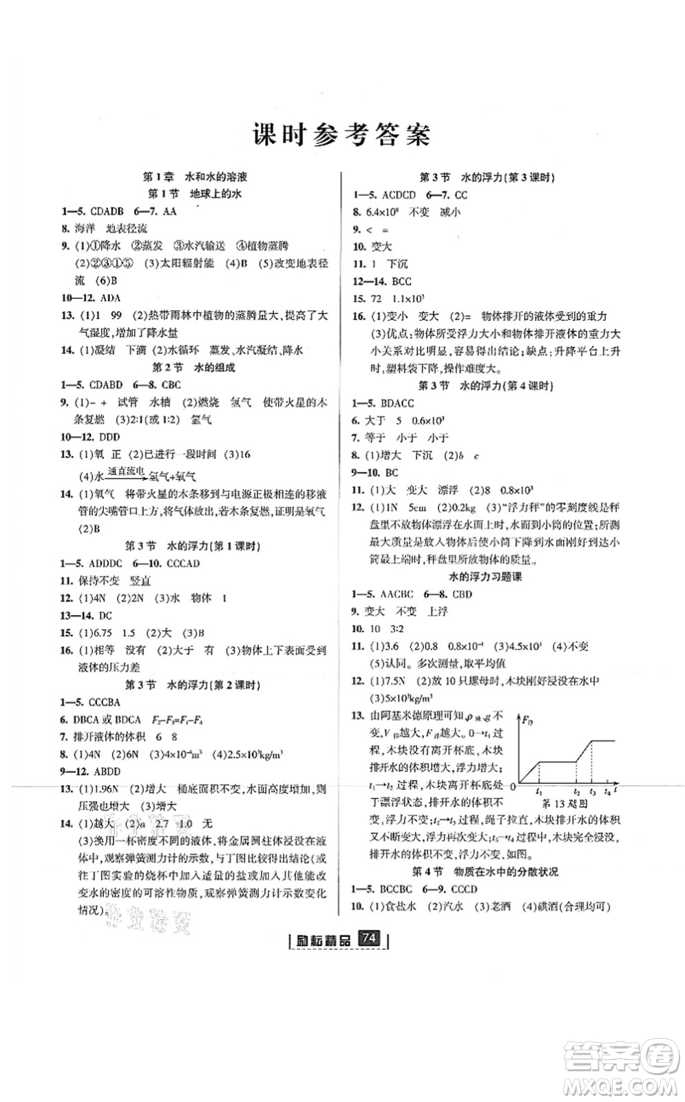 延邊人民出版社2021勵(lì)耘新同步八年級(jí)科學(xué)上冊AB本浙教版答案