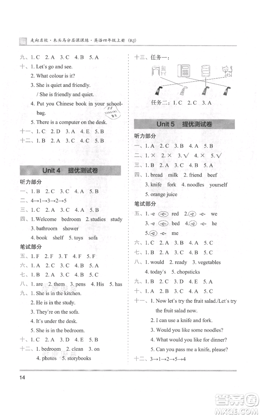 湖南師范大學(xué)出版社2021木頭馬分層課課練四年級(jí)上冊(cè)英語人教版參考答案