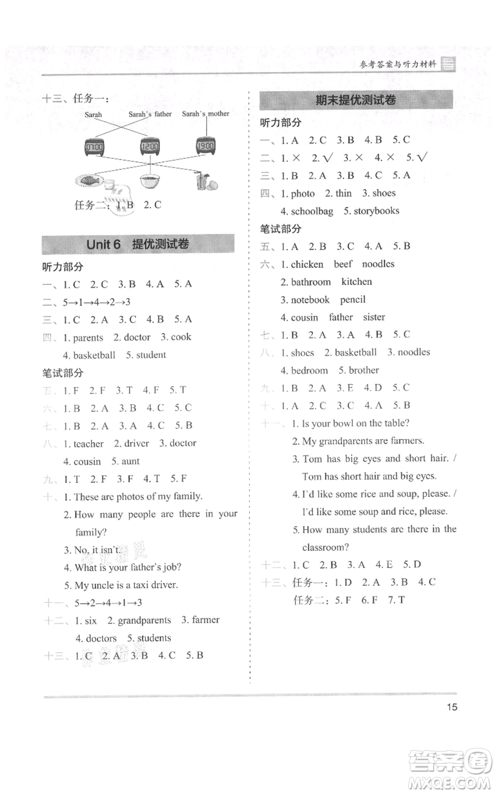 湖南師范大學(xué)出版社2021木頭馬分層課課練四年級(jí)上冊(cè)英語人教版參考答案