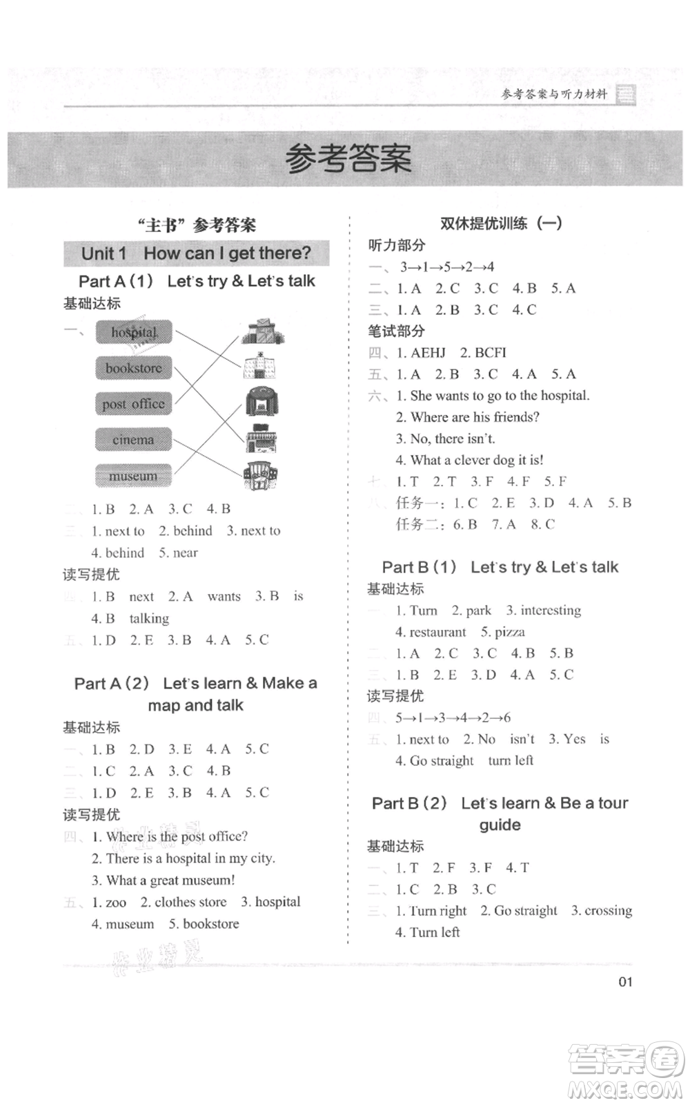 湖南師范大學(xué)出版社2021木頭馬分層課課練六年級(jí)上冊(cè)英語(yǔ)人教版參考答案