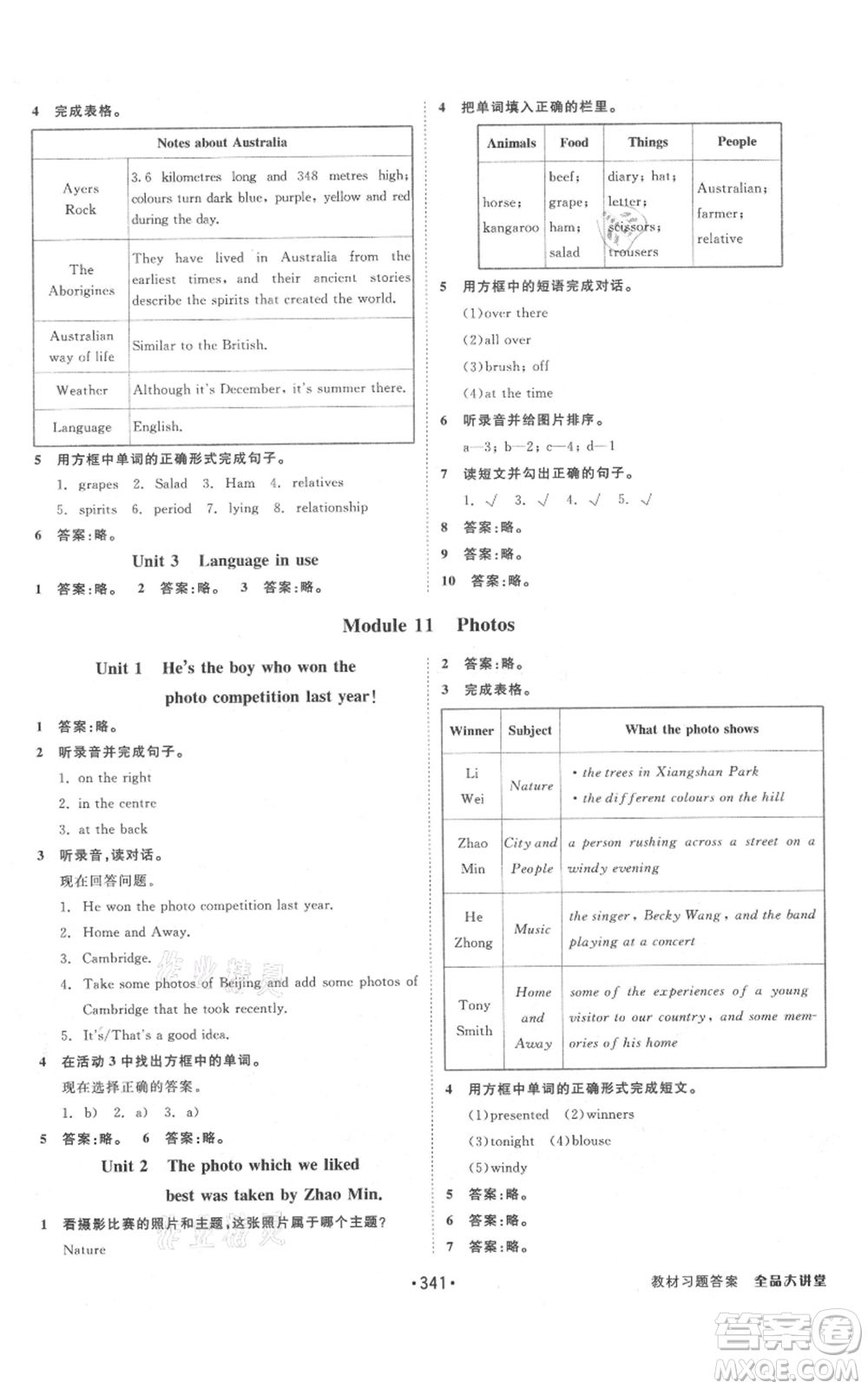 開明出版社2021全品大講堂九年級上冊初中英語外研版參考答案