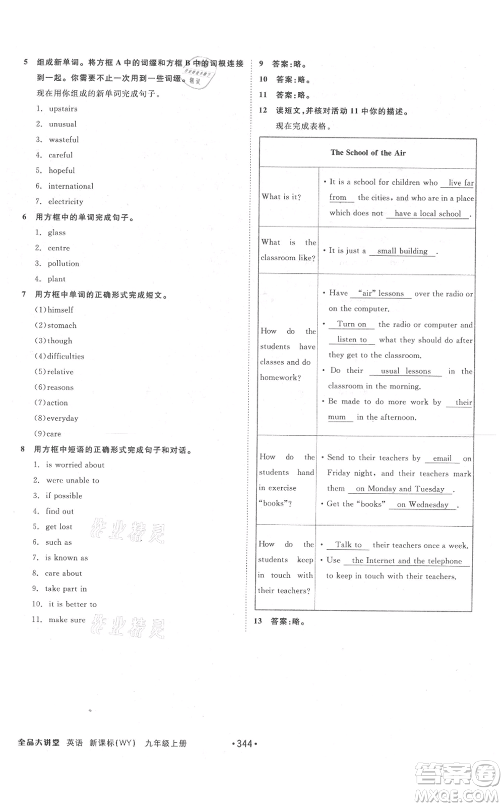 開明出版社2021全品大講堂九年級上冊初中英語外研版參考答案