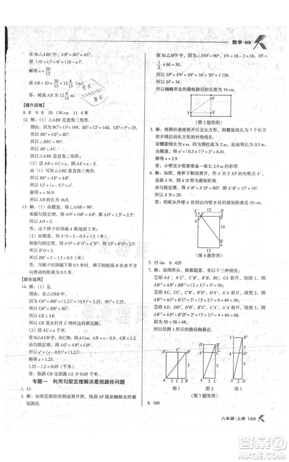 遼海出版社2021全優(yōu)點(diǎn)練課計劃八年級上冊數(shù)學(xué)北師大版參考答案