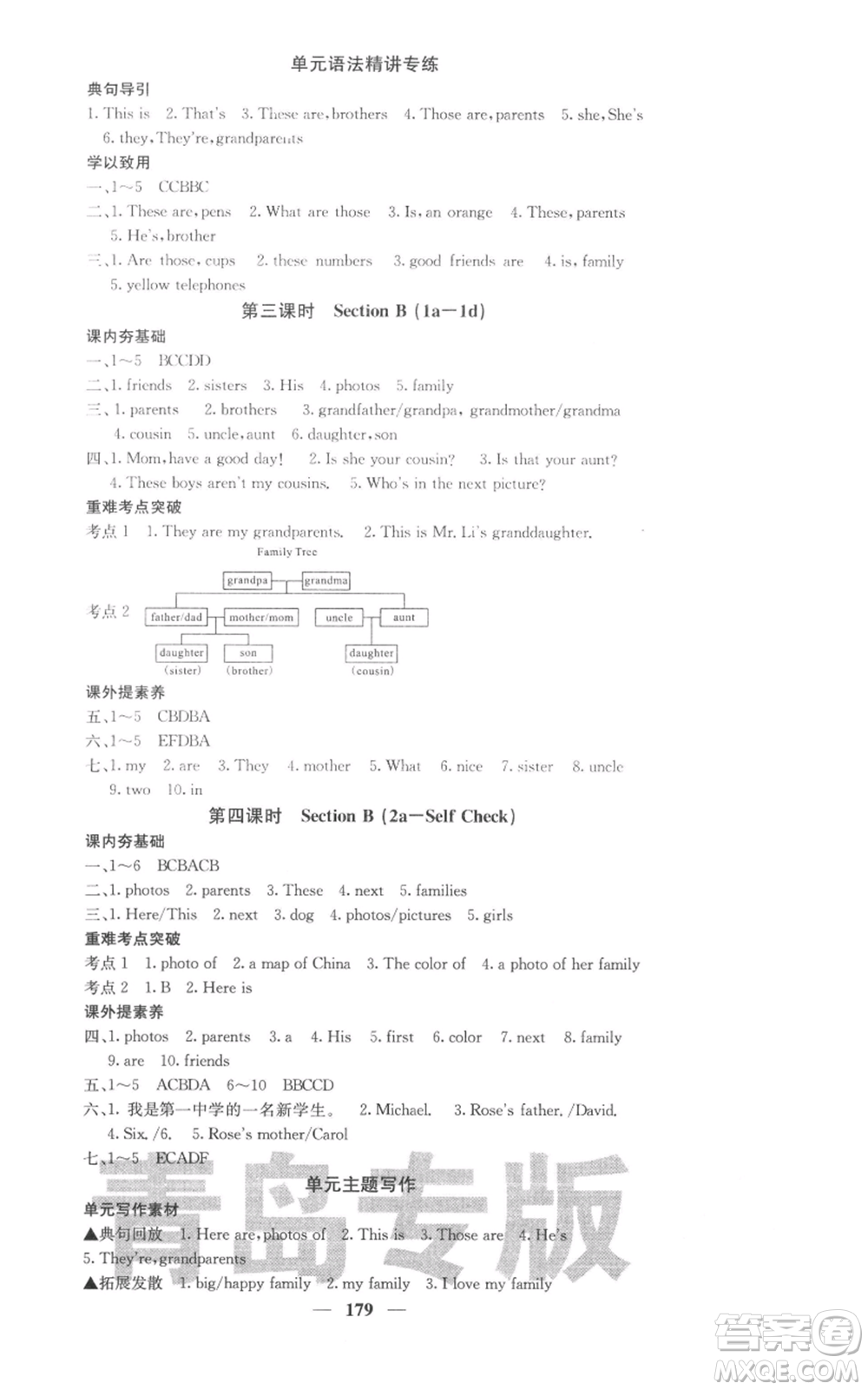 四川大學(xué)出版社2021名校課堂內(nèi)外七年級(jí)上冊(cè)英語(yǔ)人教版青島專版參考答案