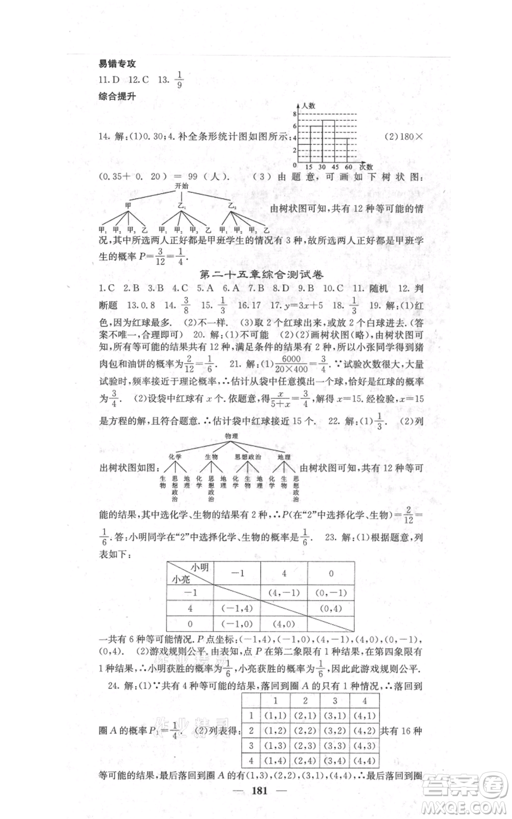 四川大學(xué)出版社2021名校課堂內(nèi)外九年級(jí)上冊(cè)數(shù)學(xué)人教版參考答案