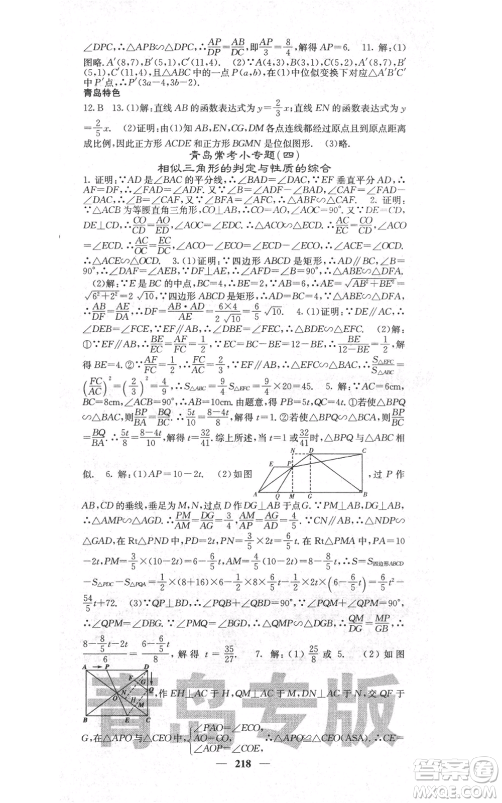 四川大學(xué)出版社2021名校課堂內(nèi)外九年級(jí)上冊數(shù)學(xué)北師大版青島專版參考答案