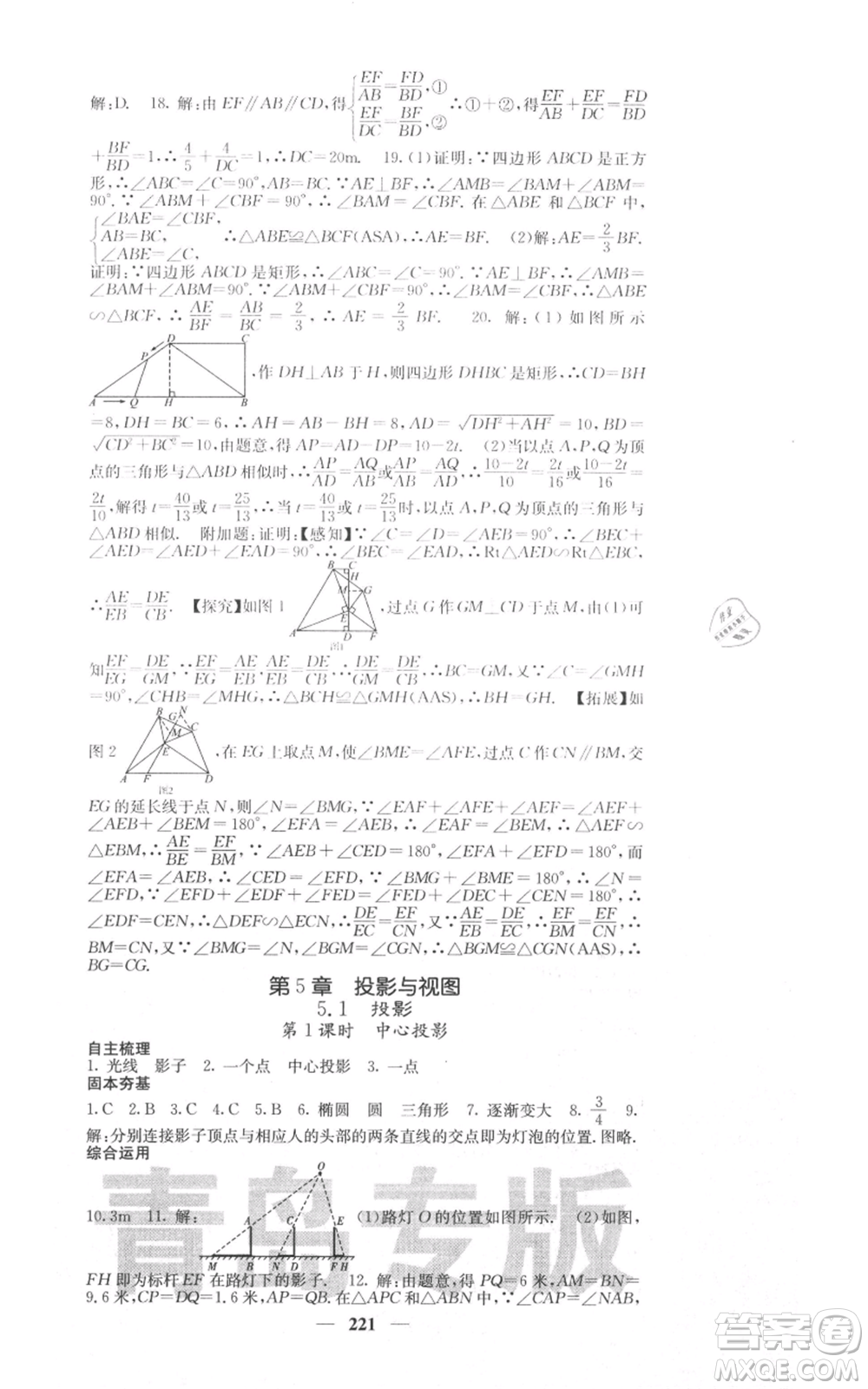 四川大學(xué)出版社2021名校課堂內(nèi)外九年級(jí)上冊數(shù)學(xué)北師大版青島專版參考答案