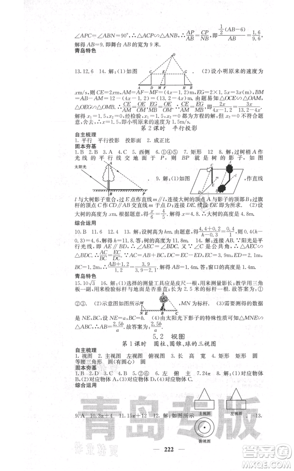 四川大學(xué)出版社2021名校課堂內(nèi)外九年級(jí)上冊數(shù)學(xué)北師大版青島專版參考答案