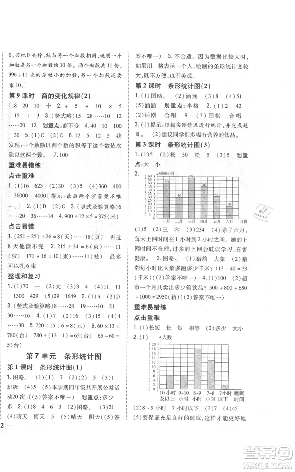 吉林人民出版社2021全科王同步課時(shí)練習(xí)校本作業(yè)四年級(jí)上冊(cè)數(shù)學(xué)人教版福建專版參考答案