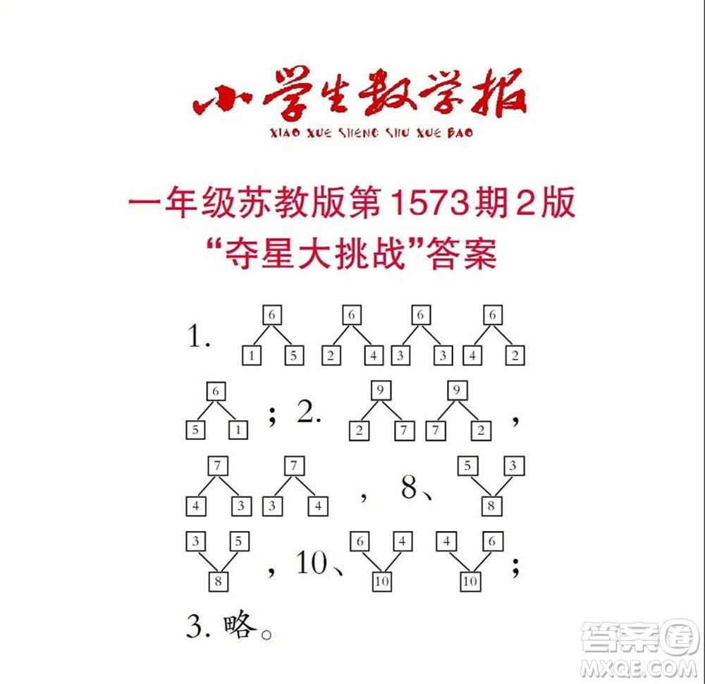 2021年小學(xué)生數(shù)學(xué)報(bào)一年級(jí)上學(xué)期第1573期答案