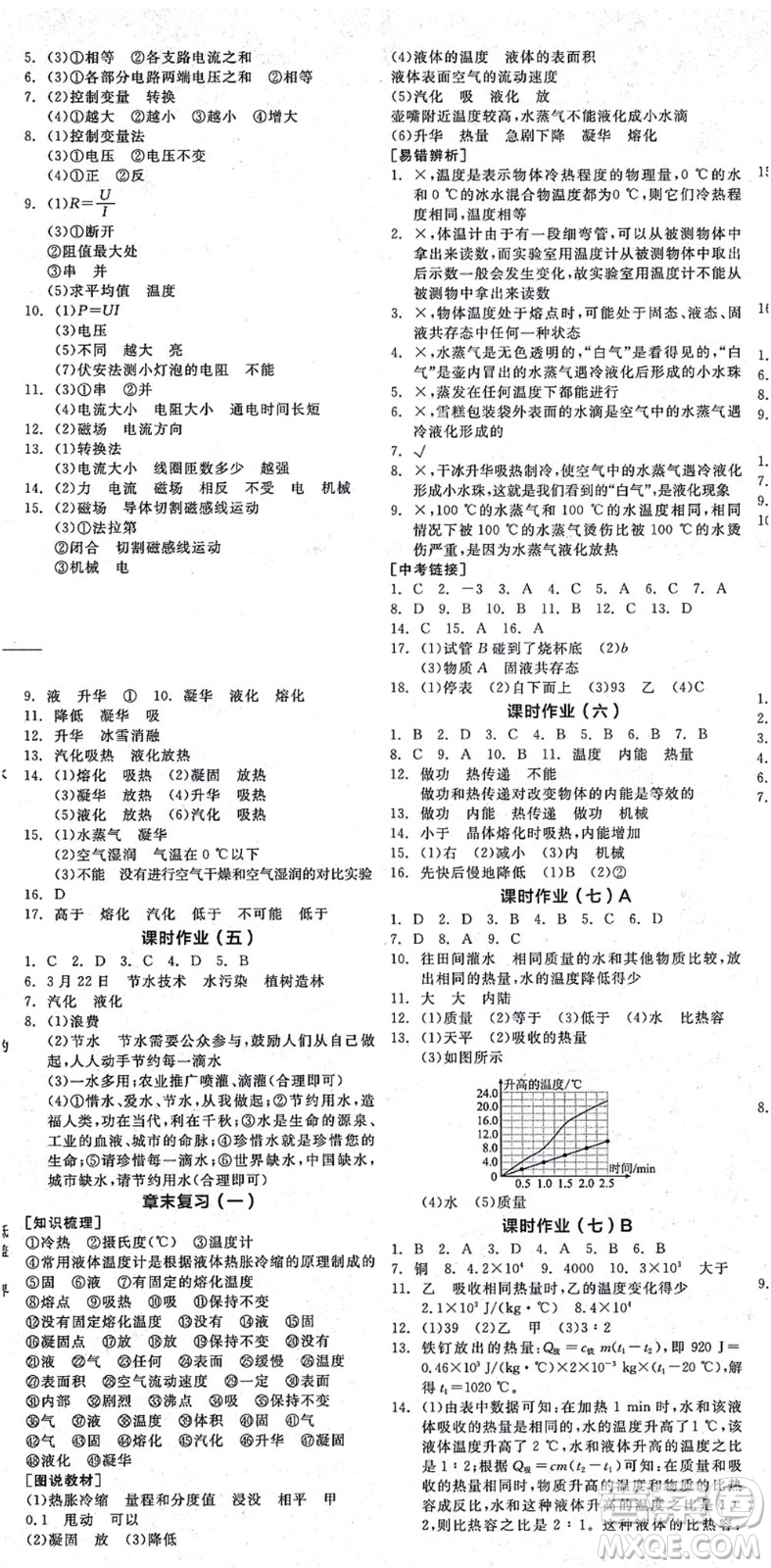 陽光出版社2021全品學(xué)練考聽課手冊九年級物理HK滬科版答案