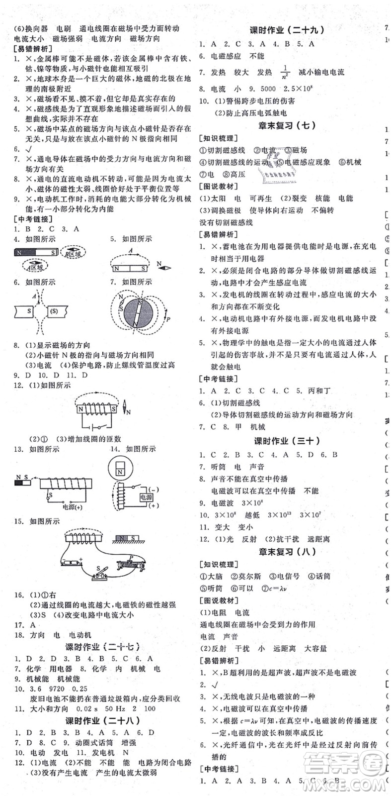 陽光出版社2021全品學(xué)練考聽課手冊九年級物理HK滬科版答案