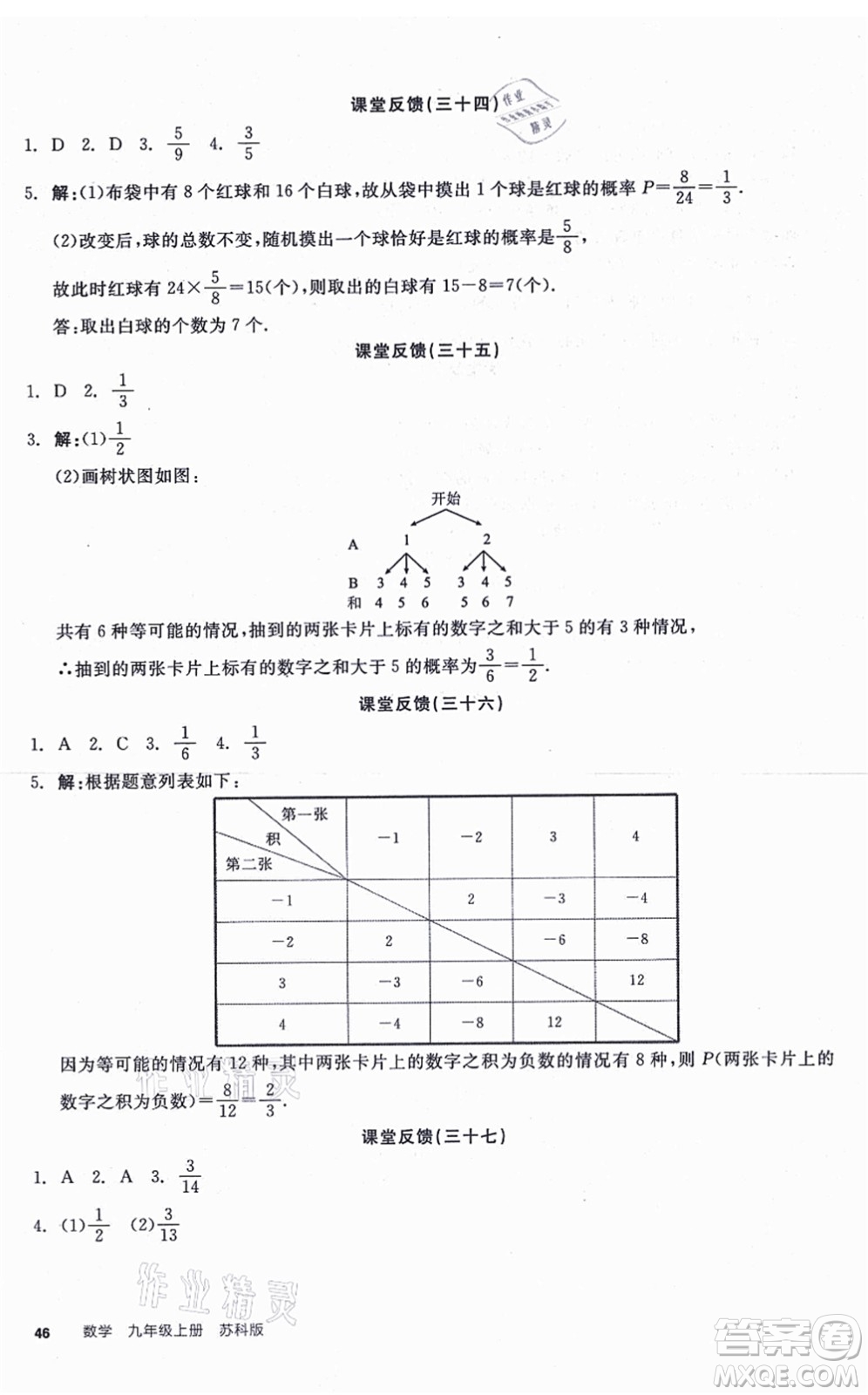 陽光出版社2021全品學(xué)練考聽課手冊九年級數(shù)學(xué)上冊SK蘇科版徐州專版答案