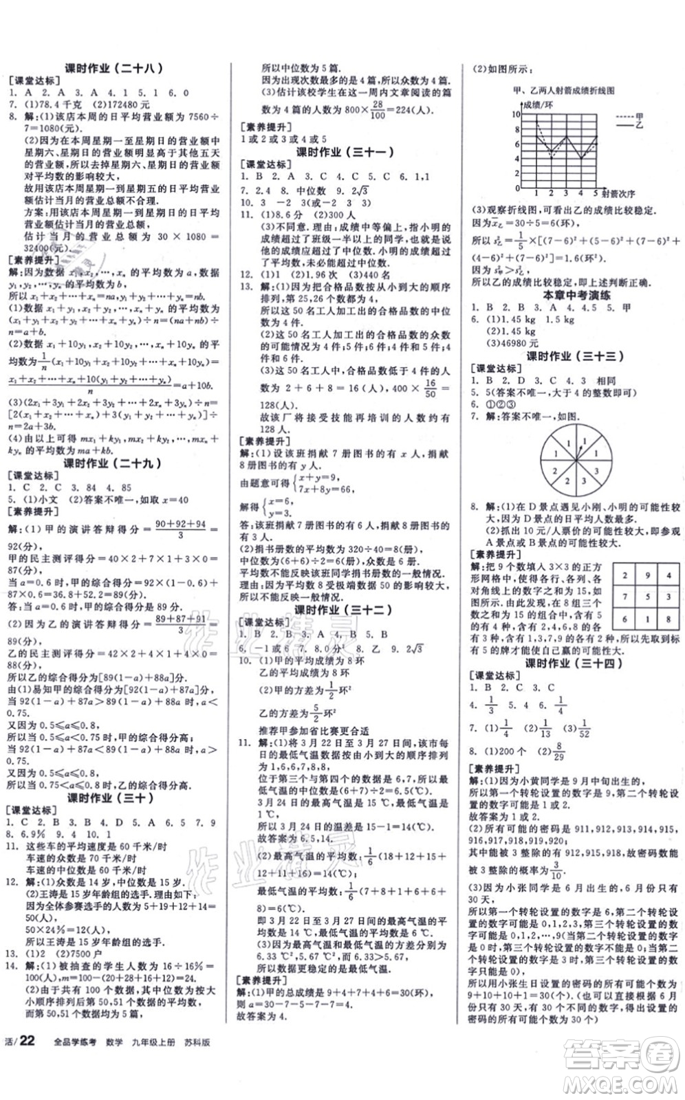 陽光出版社2021全品學(xué)練考聽課手冊九年級數(shù)學(xué)上冊SK蘇科版徐州專版答案