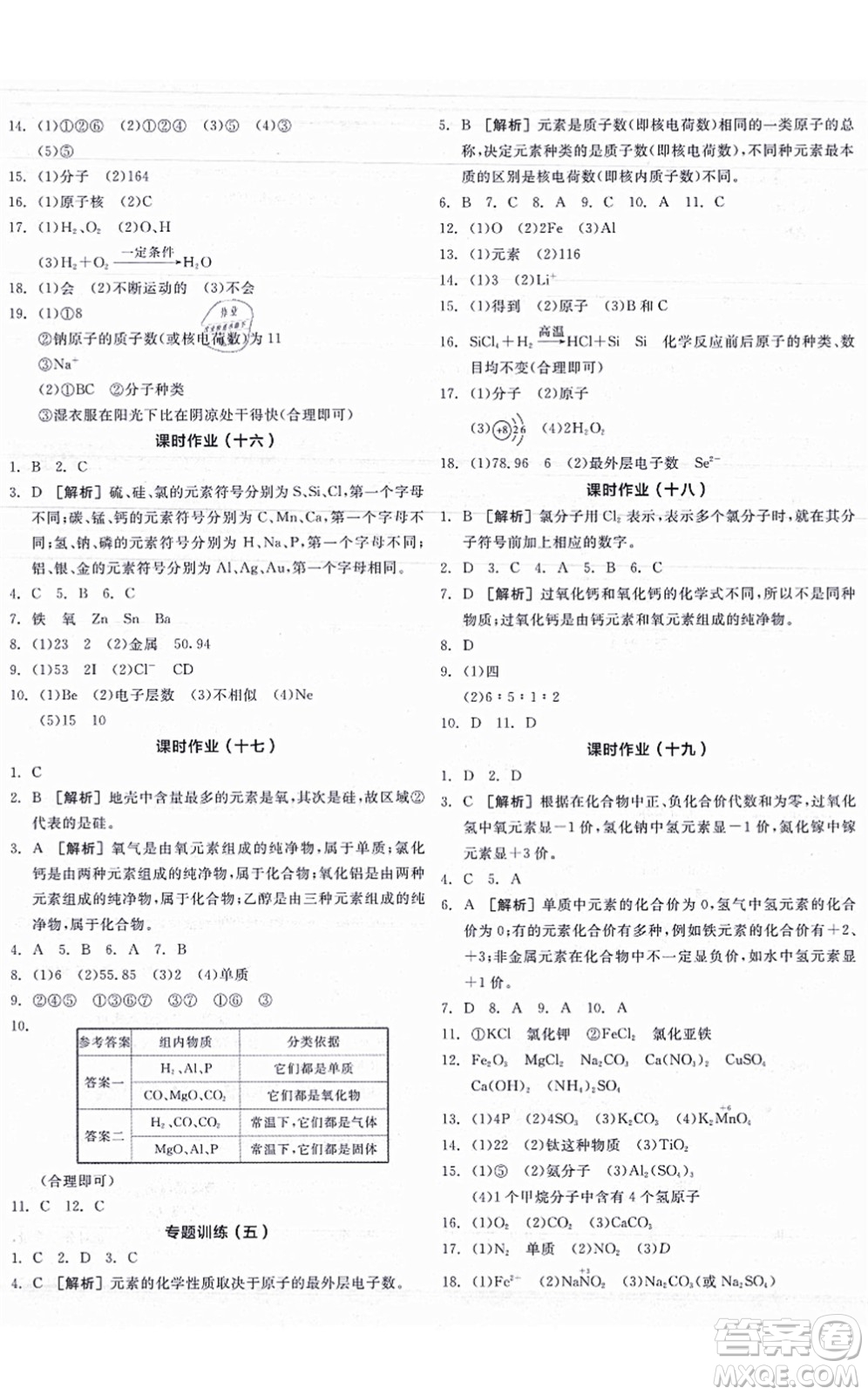 陽光出版社2021全品學(xué)練考聽課手冊九年級化學(xué)HJ滬教版答案