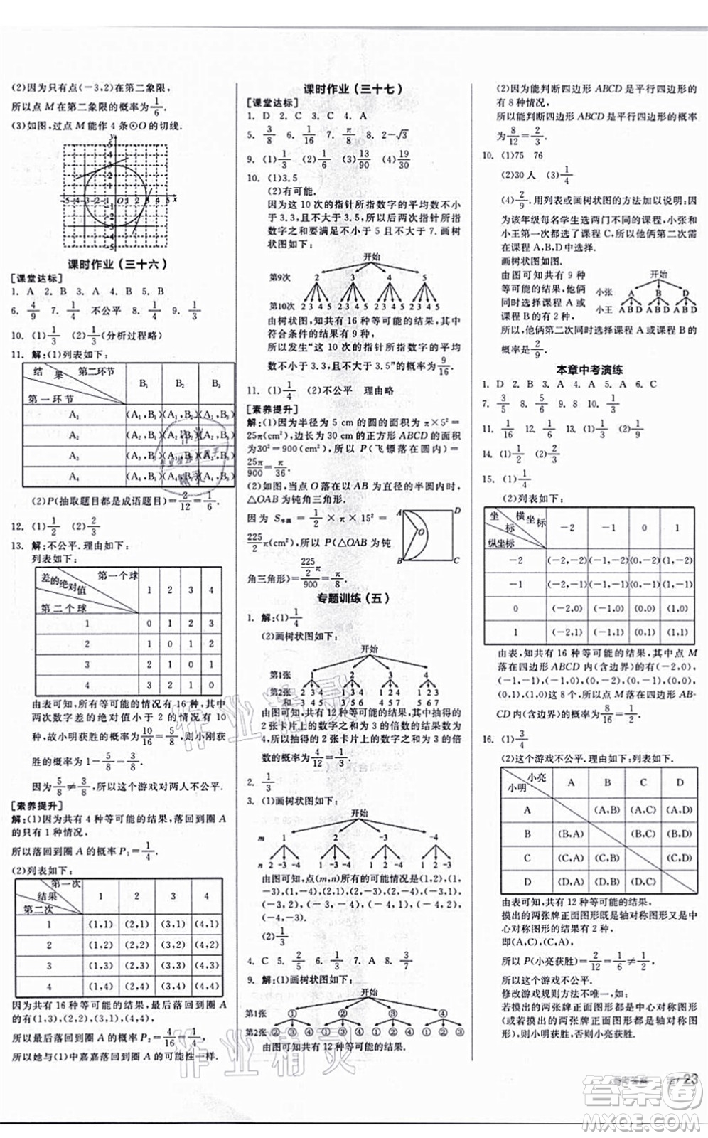 陽光出版社2021全品學(xué)練考聽課手冊(cè)九年級(jí)數(shù)學(xué)上冊(cè)SK蘇科版答案