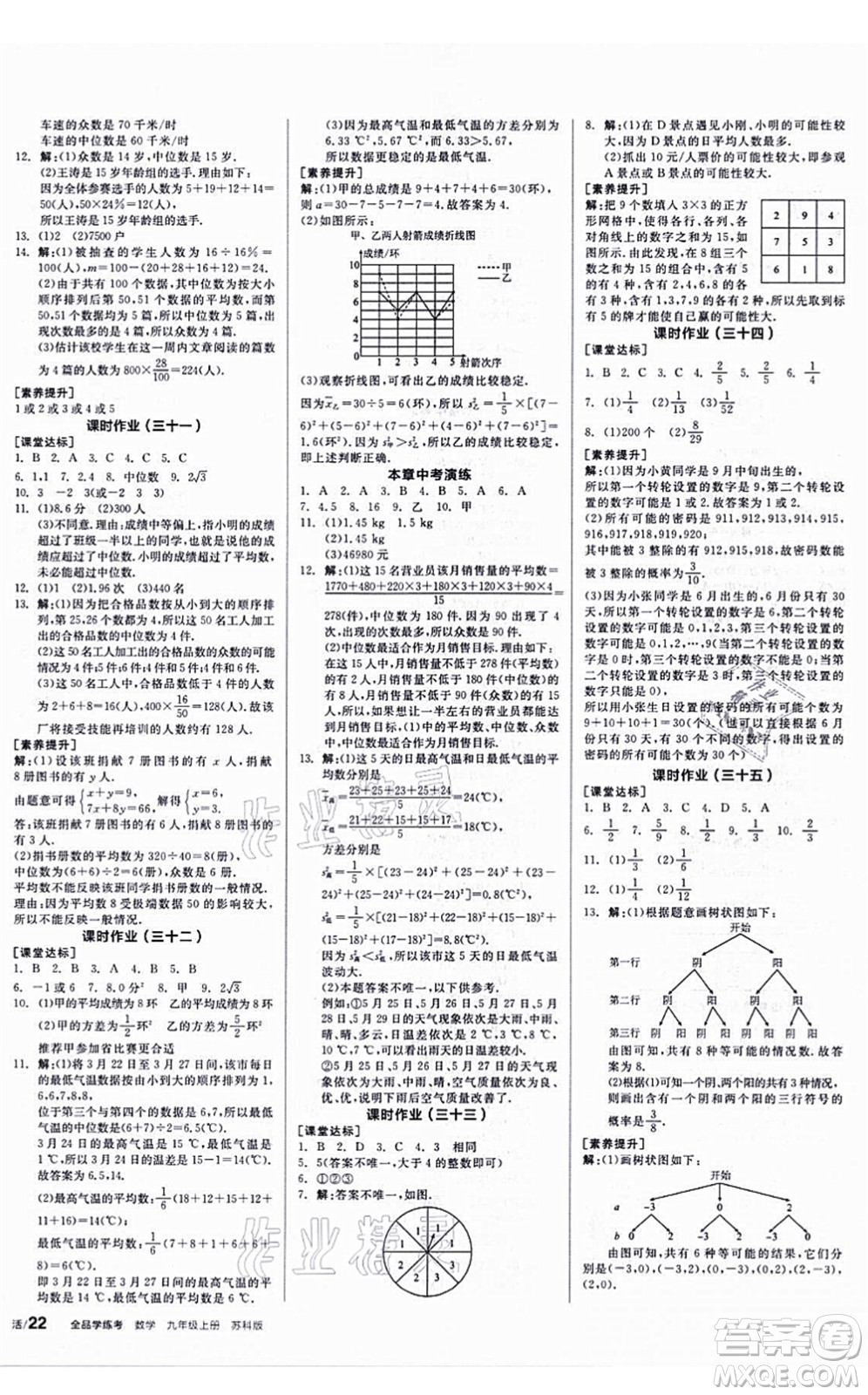 陽光出版社2021全品學(xué)練考聽課手冊(cè)九年級(jí)數(shù)學(xué)上冊(cè)SK蘇科版答案