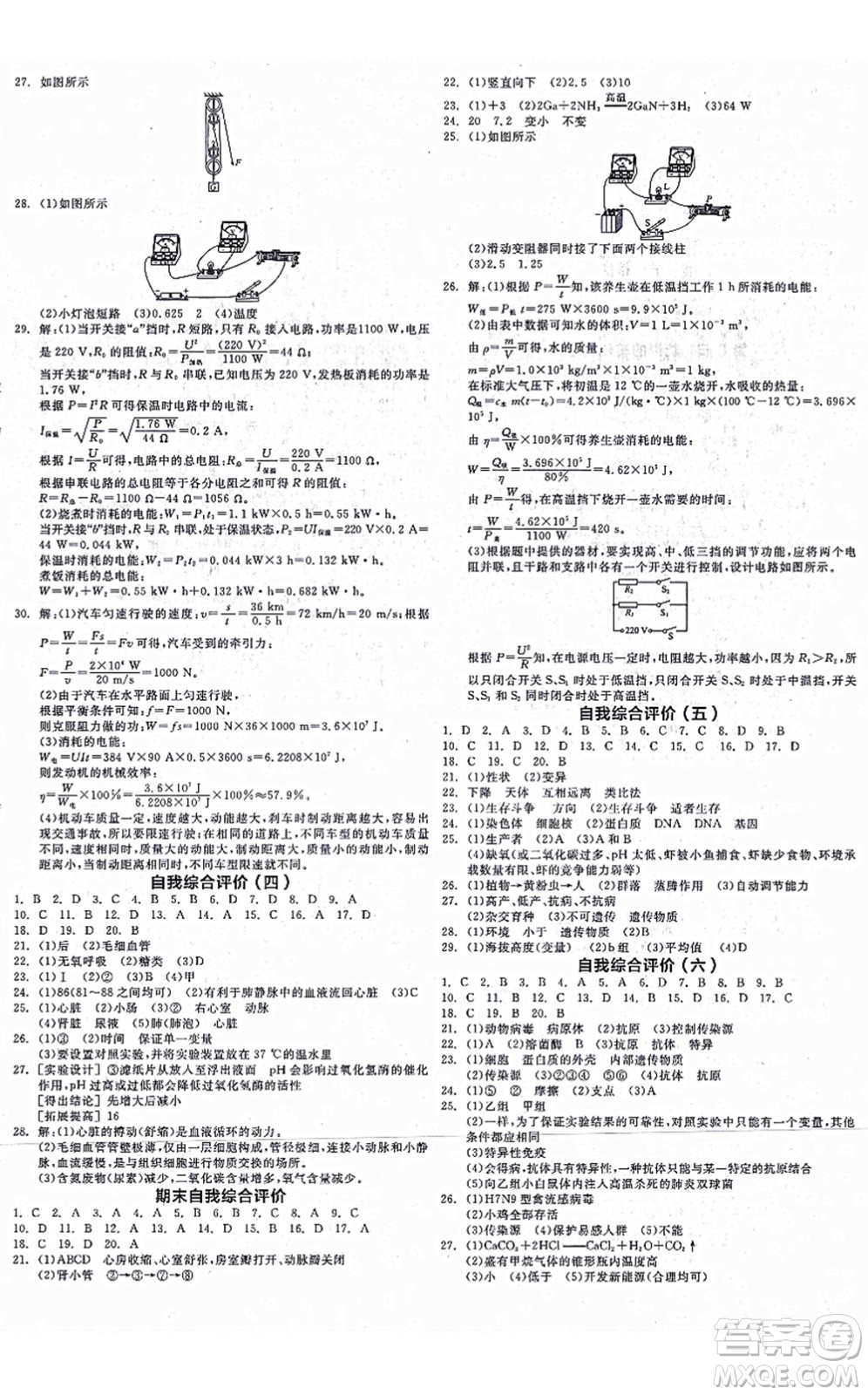 陽光出版社2021全品學練考作業(yè)手冊九年級科學AB本ZJ浙教版答案