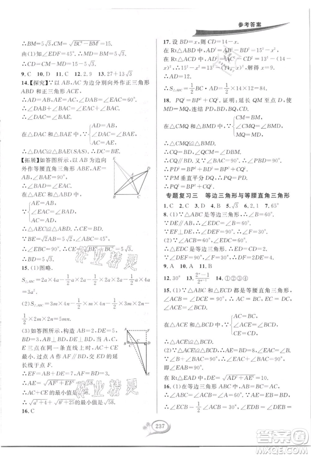 華東師范大學(xué)出版社2021全優(yōu)方案夯實(shí)與提高八年級(jí)上冊(cè)數(shù)學(xué)浙教版參考答案