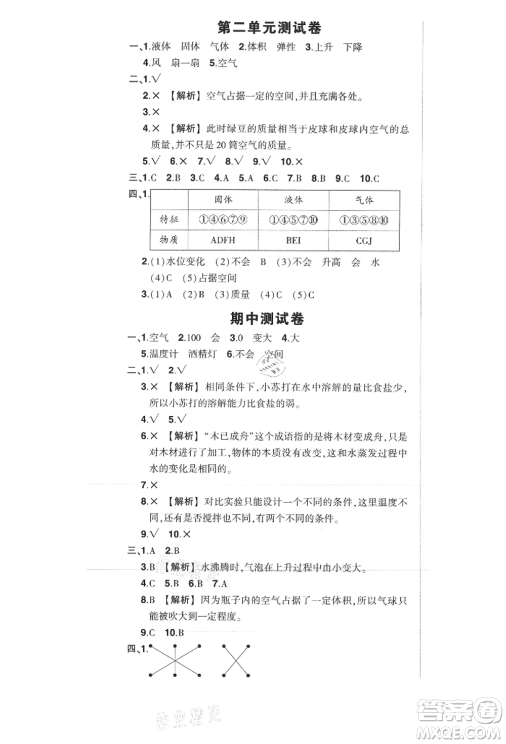 武漢出版社2021狀元成才路創(chuàng)優(yōu)作業(yè)100分三年級上冊科學教科版參考答案