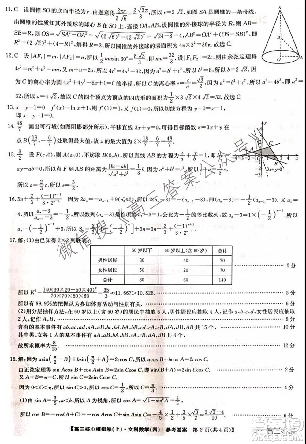 九師聯盟2021-2022學年高三核心模擬卷四文科數學試題及答案