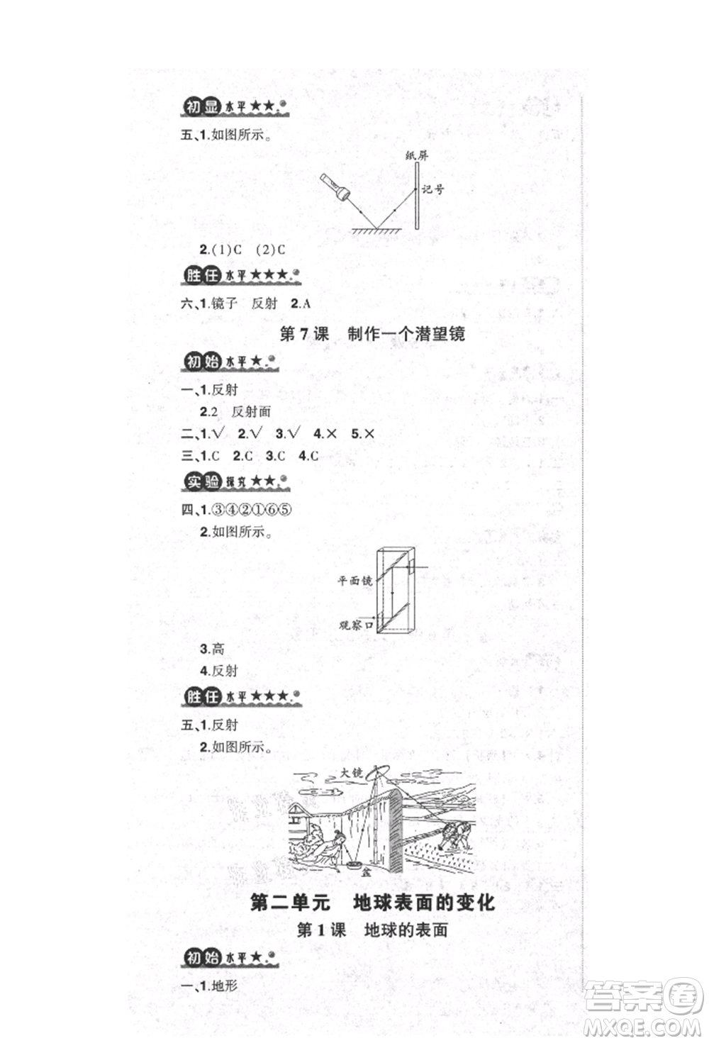 武漢出版社2021狀元成才路創(chuàng)優(yōu)作業(yè)100分五年級上冊科學(xué)教科版參考答案