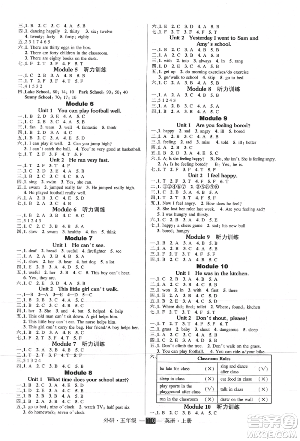 西安出版社2021狀元成才路創(chuàng)優(yōu)作業(yè)100分五年級上冊英語外研版參考答案