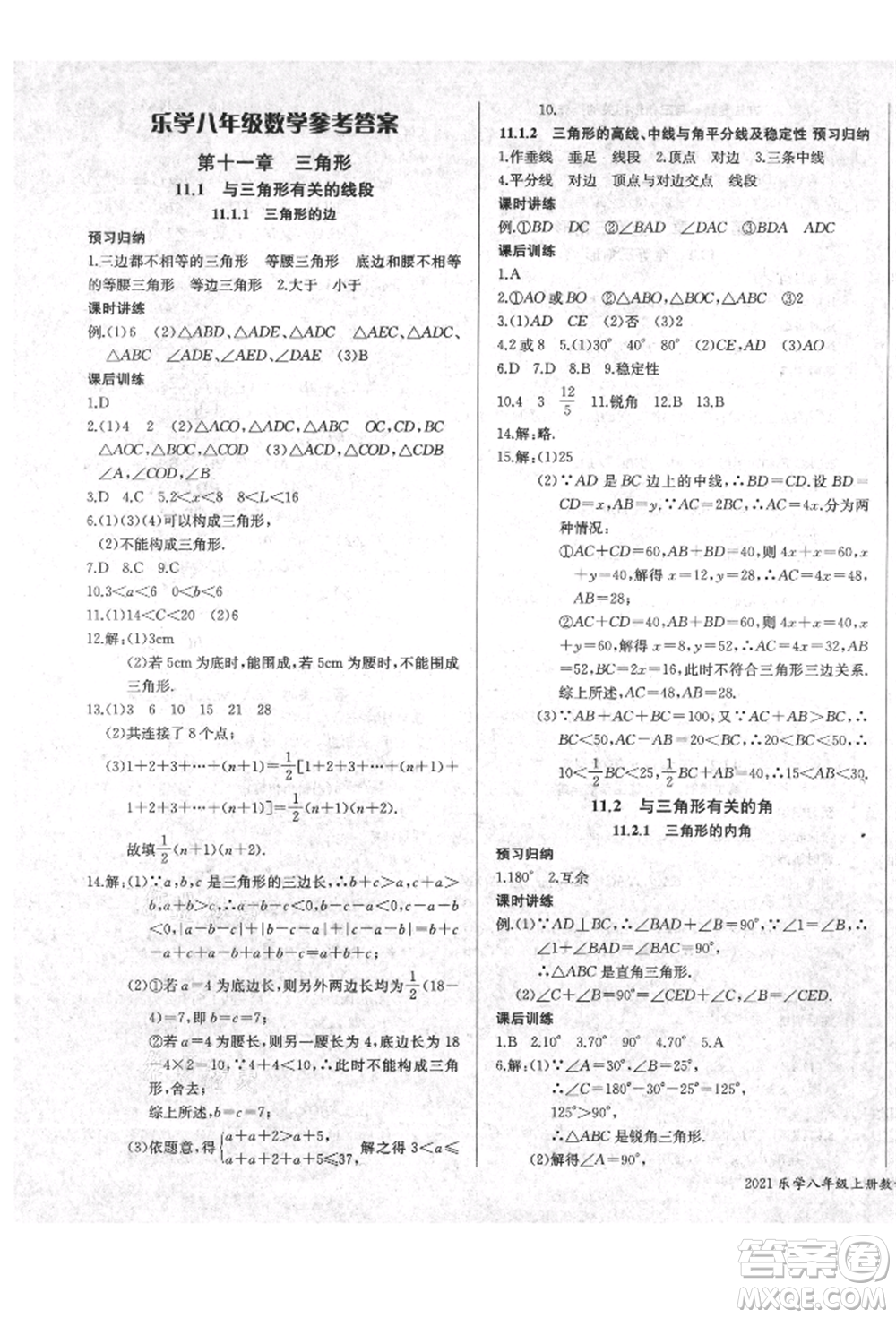 長江少年兒童出版社2021樂學(xué)課堂課時學(xué)講練八年級上冊數(shù)學(xué)人教版參考答案