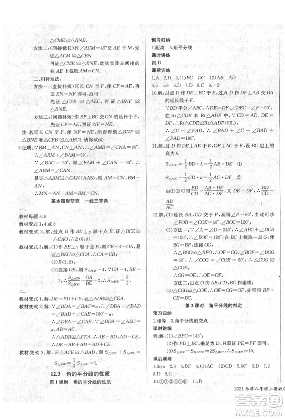 長江少年兒童出版社2021樂學(xué)課堂課時學(xué)講練八年級上冊數(shù)學(xué)人教版參考答案