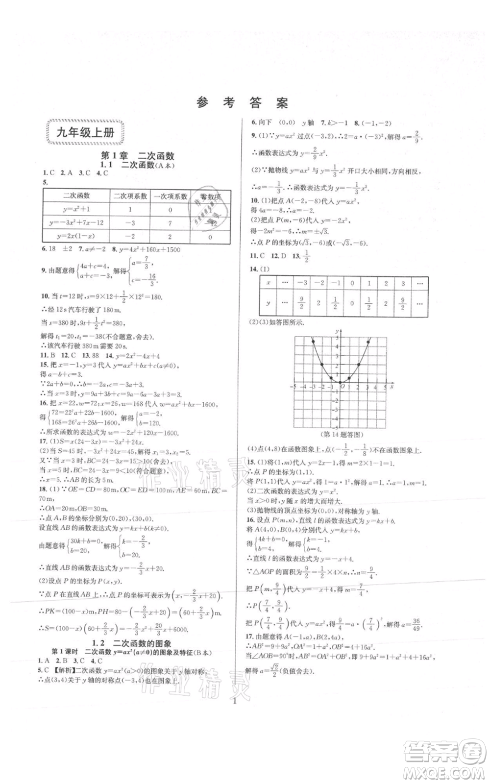 浙江教育出版社2021全優(yōu)新同步九年級數(shù)學(xué)浙教版參考答案