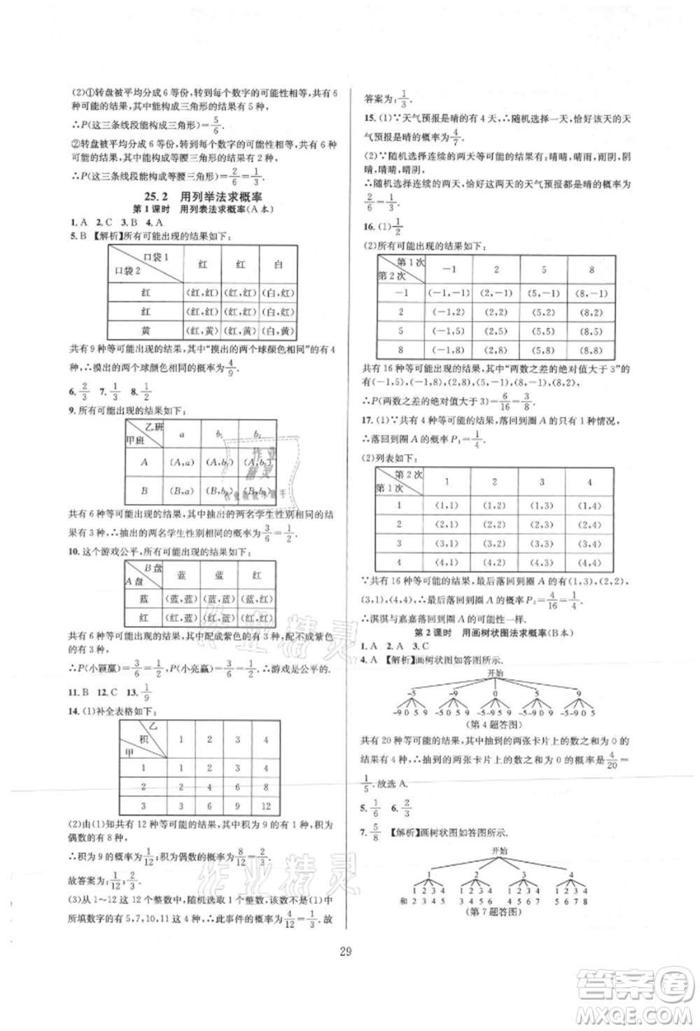 浙江教育出版社2021全優(yōu)新同步九年級數(shù)學(xué)人教版參考答案