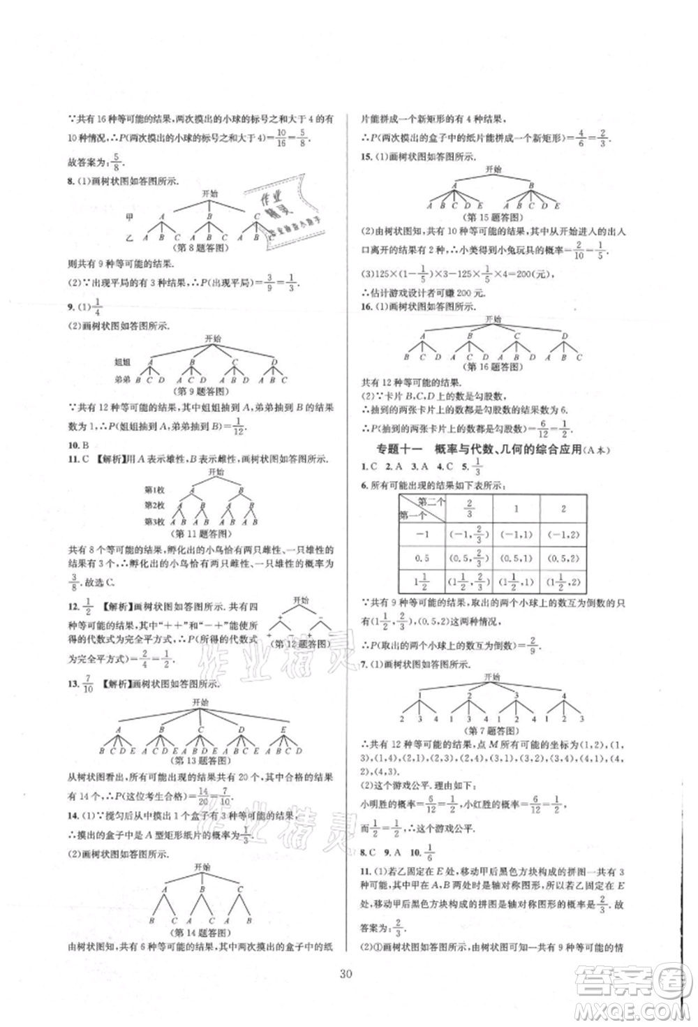 浙江教育出版社2021全優(yōu)新同步九年級數(shù)學(xué)人教版參考答案