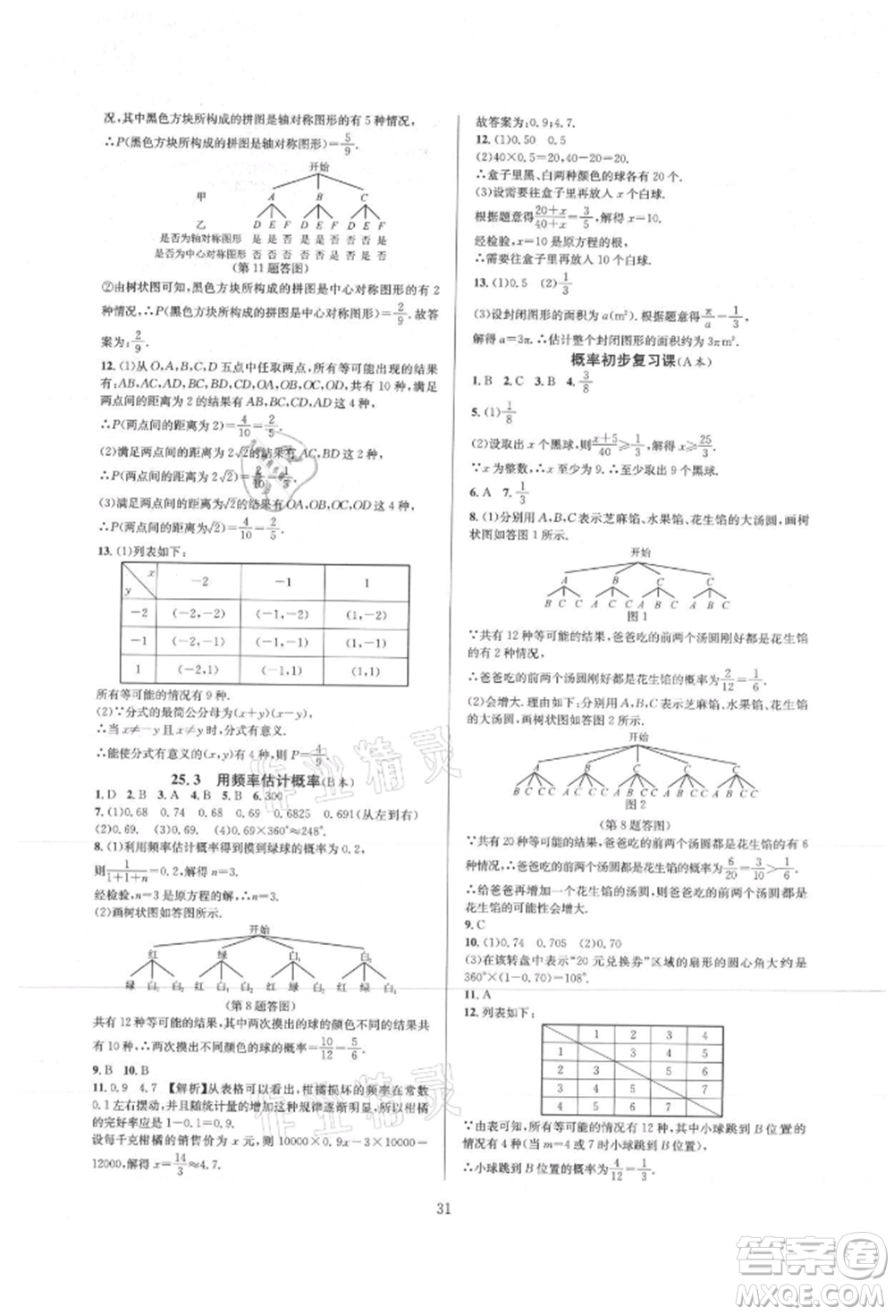 浙江教育出版社2021全優(yōu)新同步九年級數(shù)學(xué)人教版參考答案