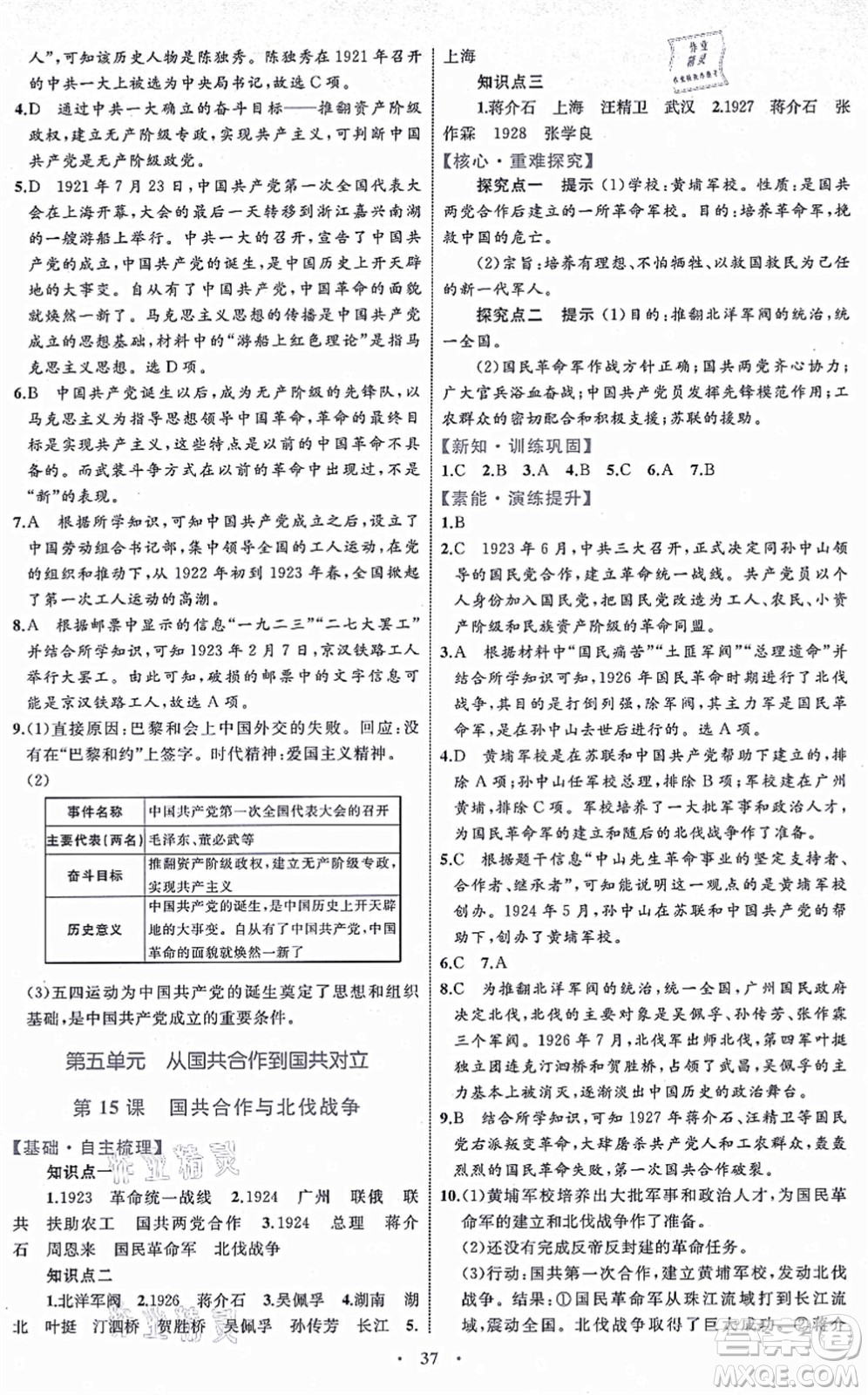 內(nèi)蒙古教育出版社2021初中同步學(xué)習(xí)目標(biāo)與檢測八年級歷史上冊人教版答案