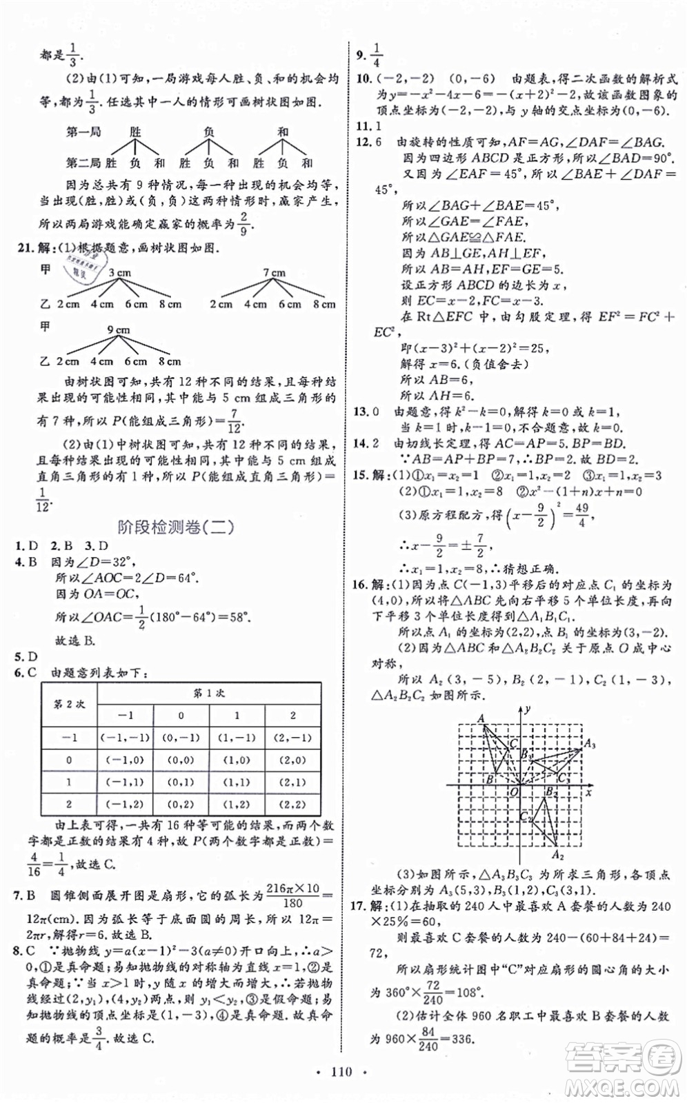 內(nèi)蒙古教育出版社2021初中同步學(xué)習(xí)目標(biāo)與檢測(cè)九年級(jí)數(shù)學(xué)全一冊(cè)人教版答案