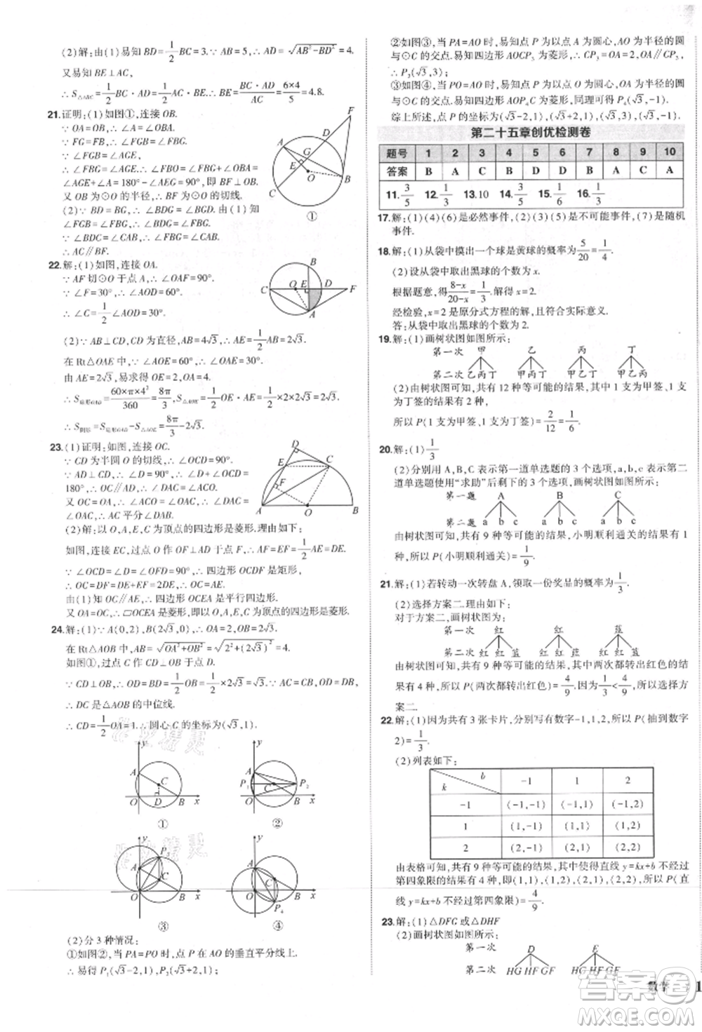 長江出版社2021狀元成才路創(chuàng)優(yōu)作業(yè)九年級上冊數(shù)學(xué)人教版參考答案