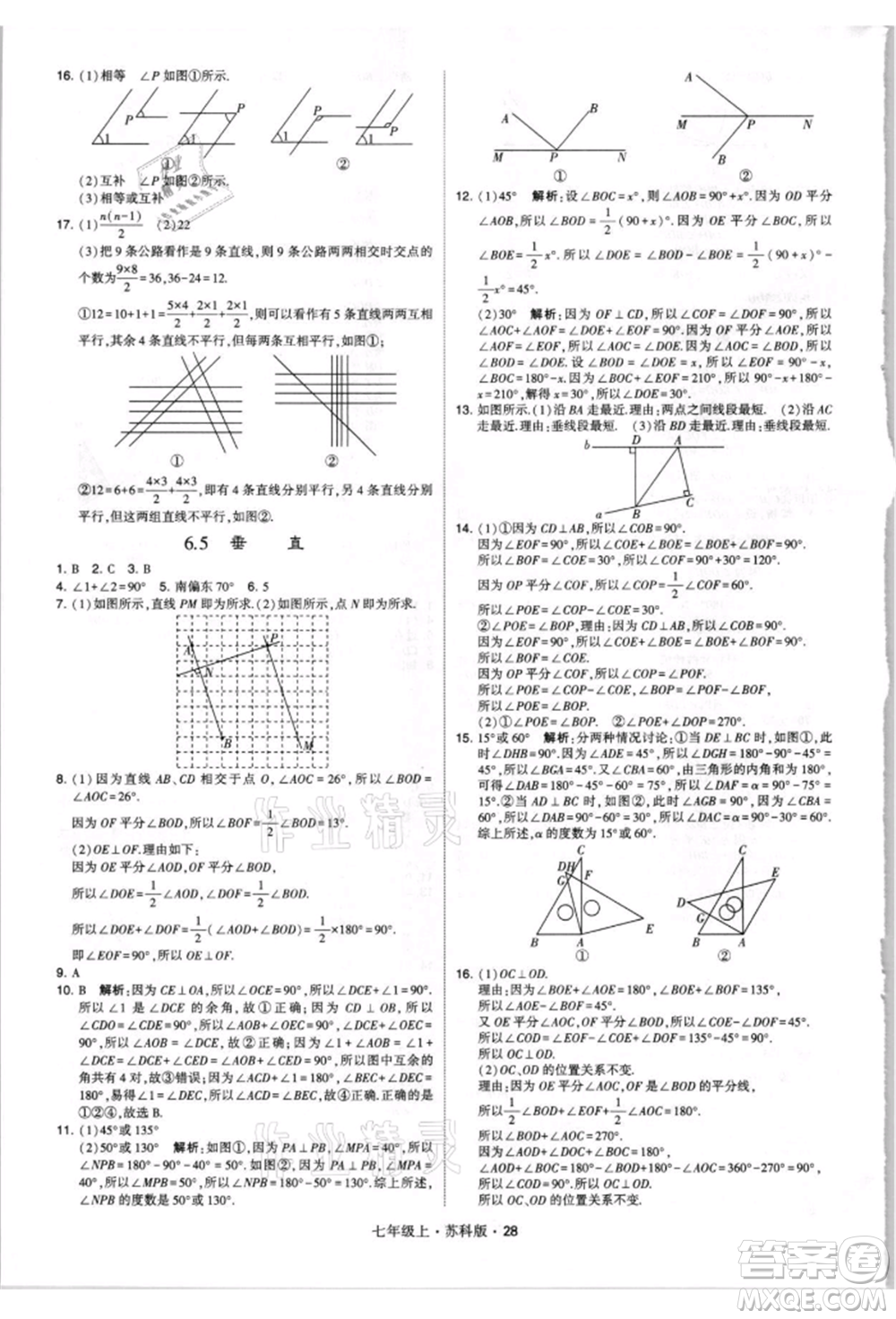 甘肅少年兒童出版社2021學(xué)霸題中題七年級(jí)上冊(cè)數(shù)學(xué)蘇科版參考答案