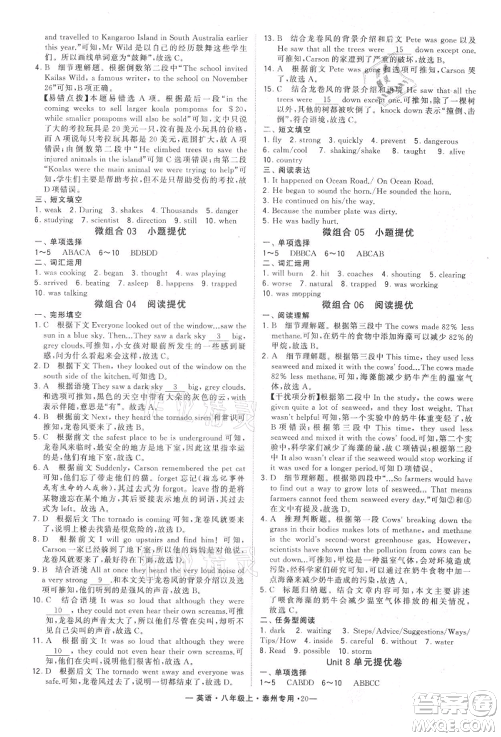 河海大學(xué)出版社2021經(jīng)綸學(xué)典學(xué)霸組合訓(xùn)練八年級(jí)上冊(cè)英語譯林版泰州專用參考答案