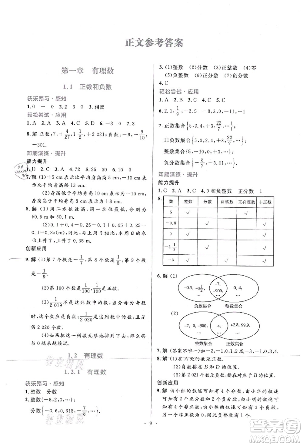 人民教育出版社2021初中同步測(cè)控優(yōu)化設(shè)計(jì)七年級(jí)數(shù)學(xué)上冊(cè)人教版福建專版答案