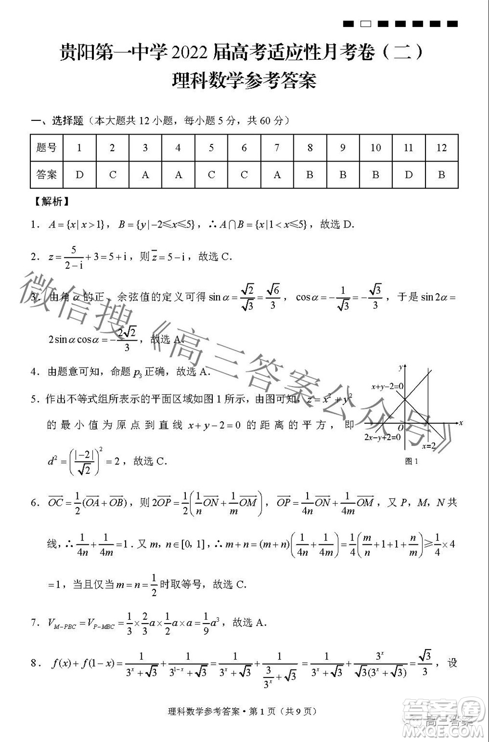 2022屆貴陽一中高考適應(yīng)性月考二理科數(shù)學(xué)試題及答案