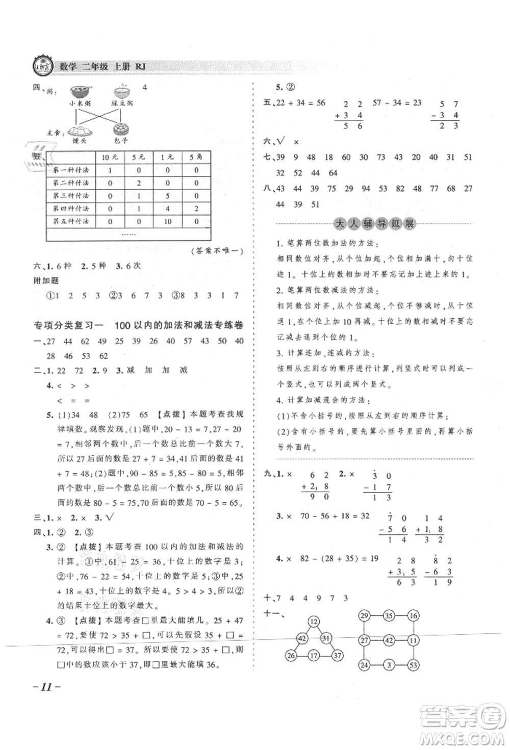 江西人民出版社2021王朝霞考點(diǎn)梳理時(shí)習(xí)卷二年級(jí)上冊(cè)數(shù)學(xué)人教版參考答案