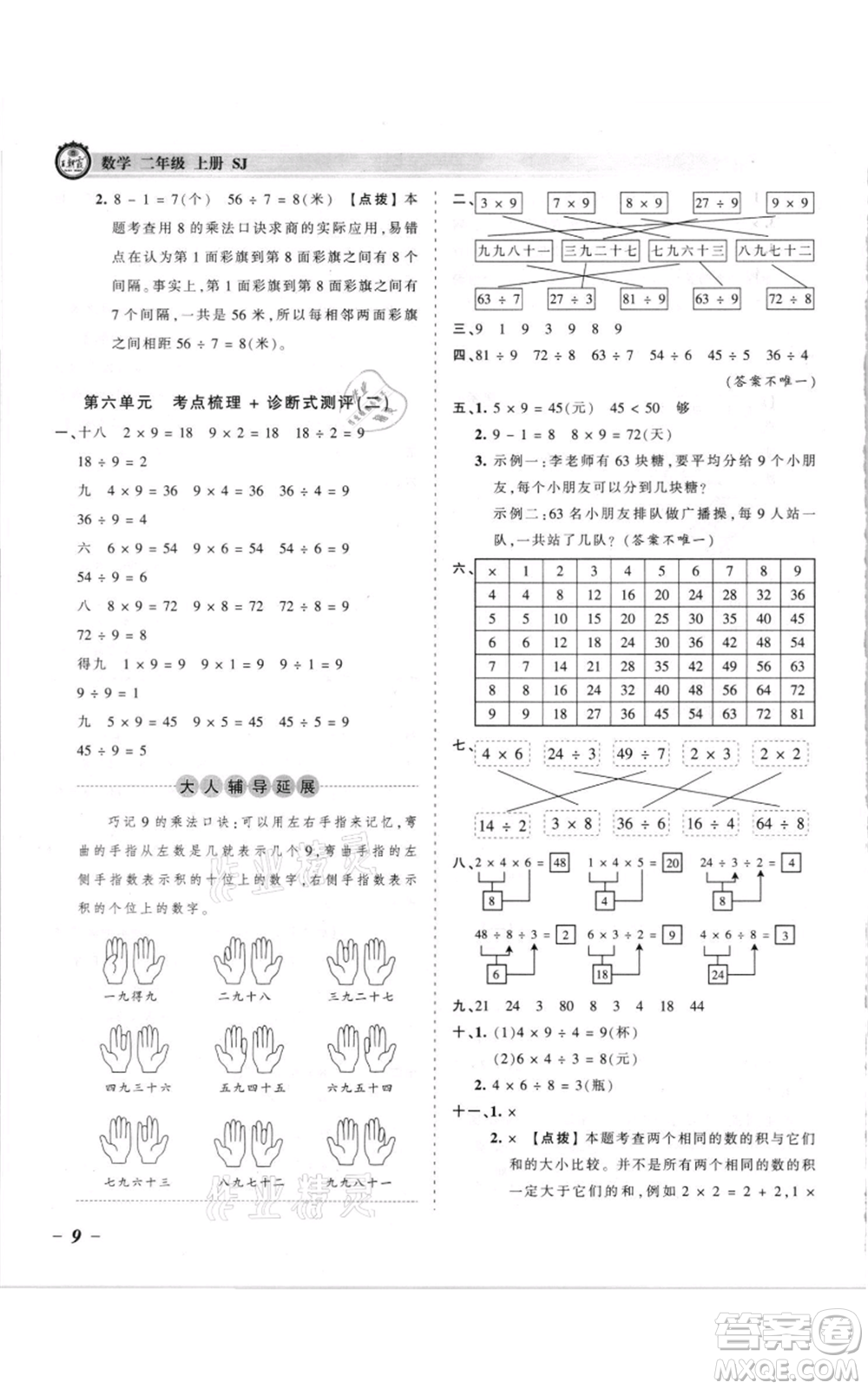 江西人民出版社2021王朝霞考點梳理時習卷二年級上冊數(shù)學蘇教版參考答案